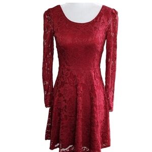 Chloe` Red lace fit and flare party dress size medium